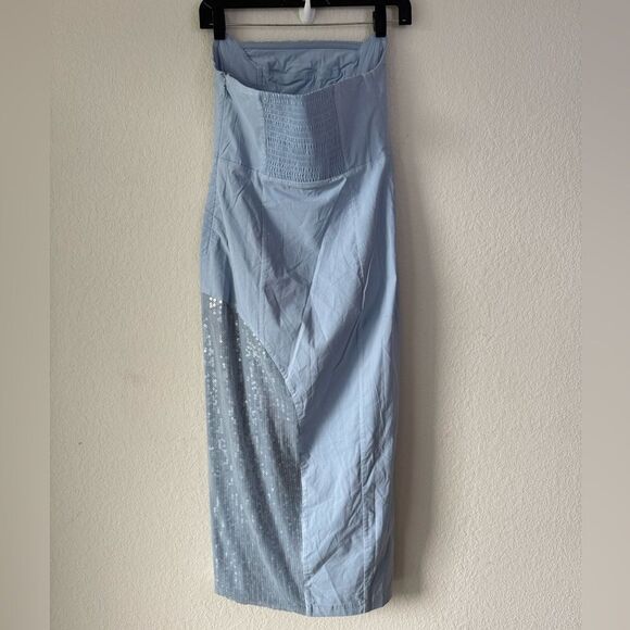 Anthropologie Strapless Slim Midi‎ Dress Sz 6 French Blue Sequin Party Cocktail - Picture 9 of 9
